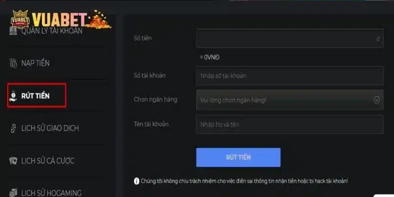 Hướng dẫn rút tiền tại Vuabet88 qua các bước cụ thể